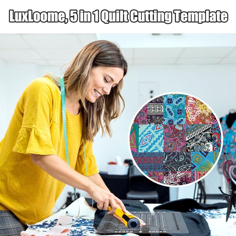 LuxLoome Quilting Ruler,8.5 * 12.5",Slotted Patchwork Ruler & Template,Non-Slip Grip Acrylic Fabric Strip Cutting, Sewing, Crafting - Image 2
